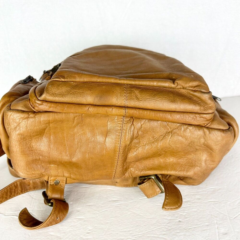 Vintage Sol Leather Backpack Purse Multi Pocket Supple Travel Unisex - Picture 5 of 11